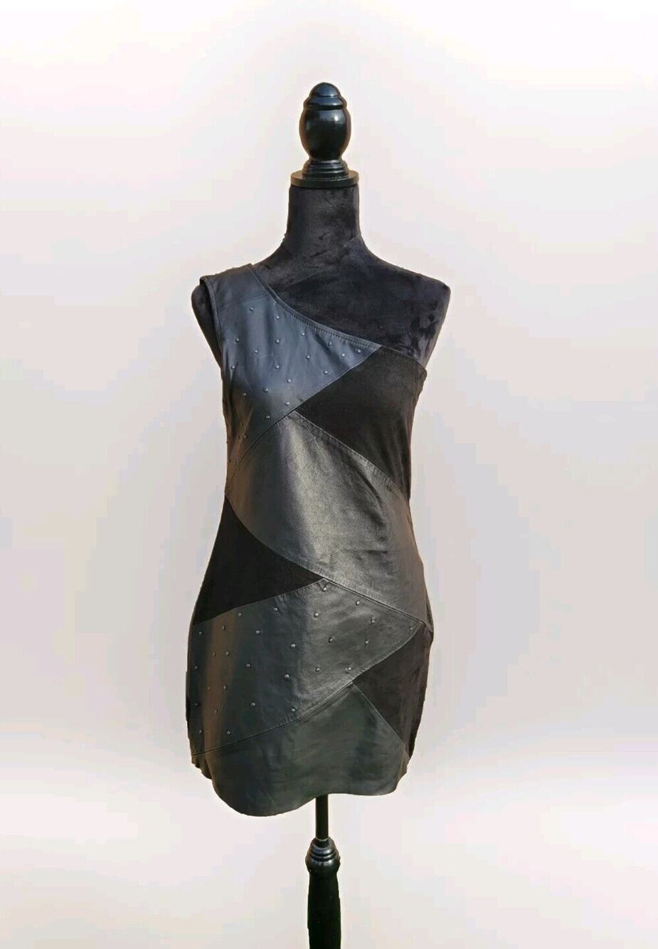 maria cher one shoulder studded leather Patchwork dress size 3
